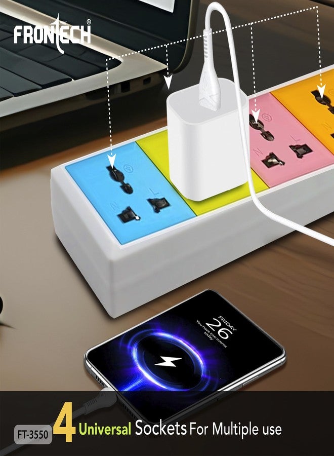 FRONTECH FT-3550 Power Strip with 4 Universal Sockets | 3M Extension Cord, Safety Switch, Fuse Protection, Wall Mount | Multi Plug Extension Board (FT-3550) - Image 3